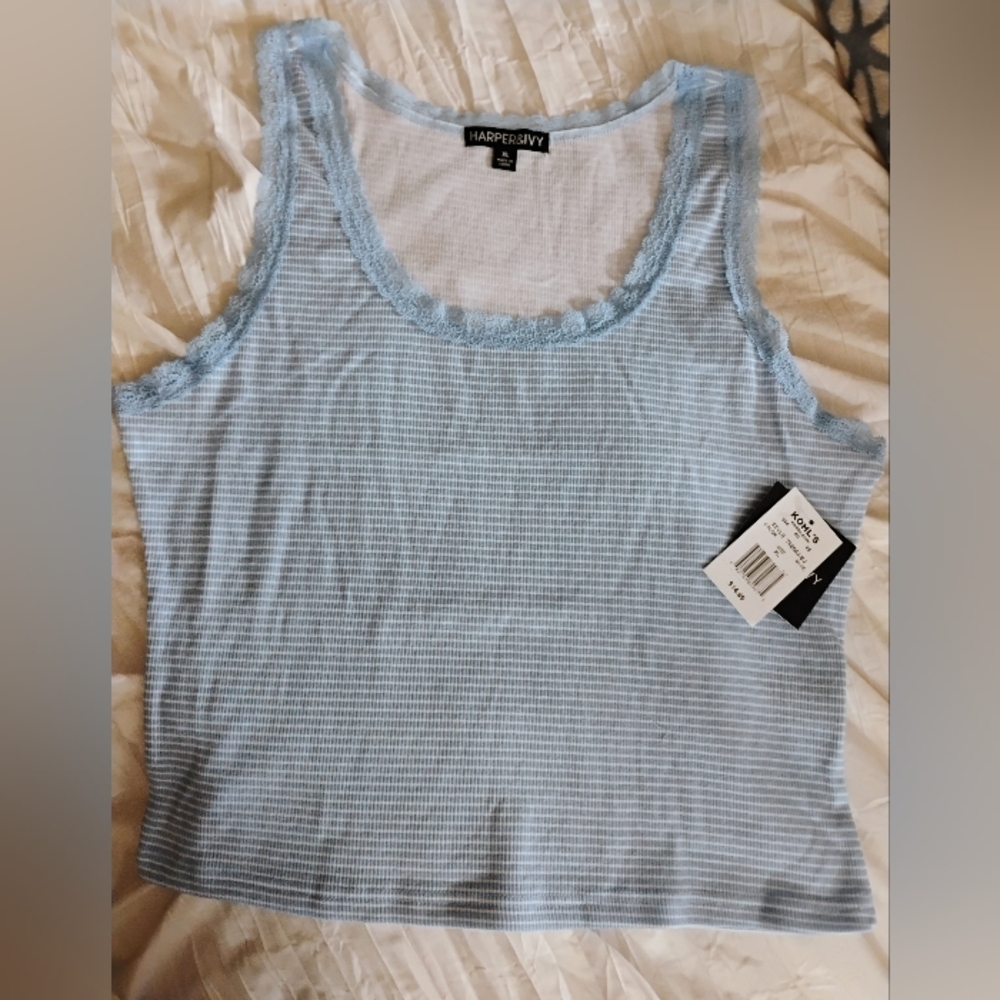 Harper & Ivy Blue and White Striped Tank Top. sz.XL